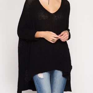 3/4 SLEEVE HI-LOW PULLOVER SWEATER W/FOLDED CUFFS